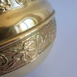 Ancien cache pot laiton frise florale vintage