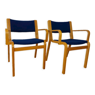 Paire de chaises danoises en hêtre et tissu bleu roi par magnus olesen, vintage scandinave 1970s