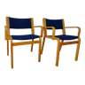 Paire de chaises danoises en hêtre et tissu bleu roi par magnus olesen, vintage scandinave 1970s