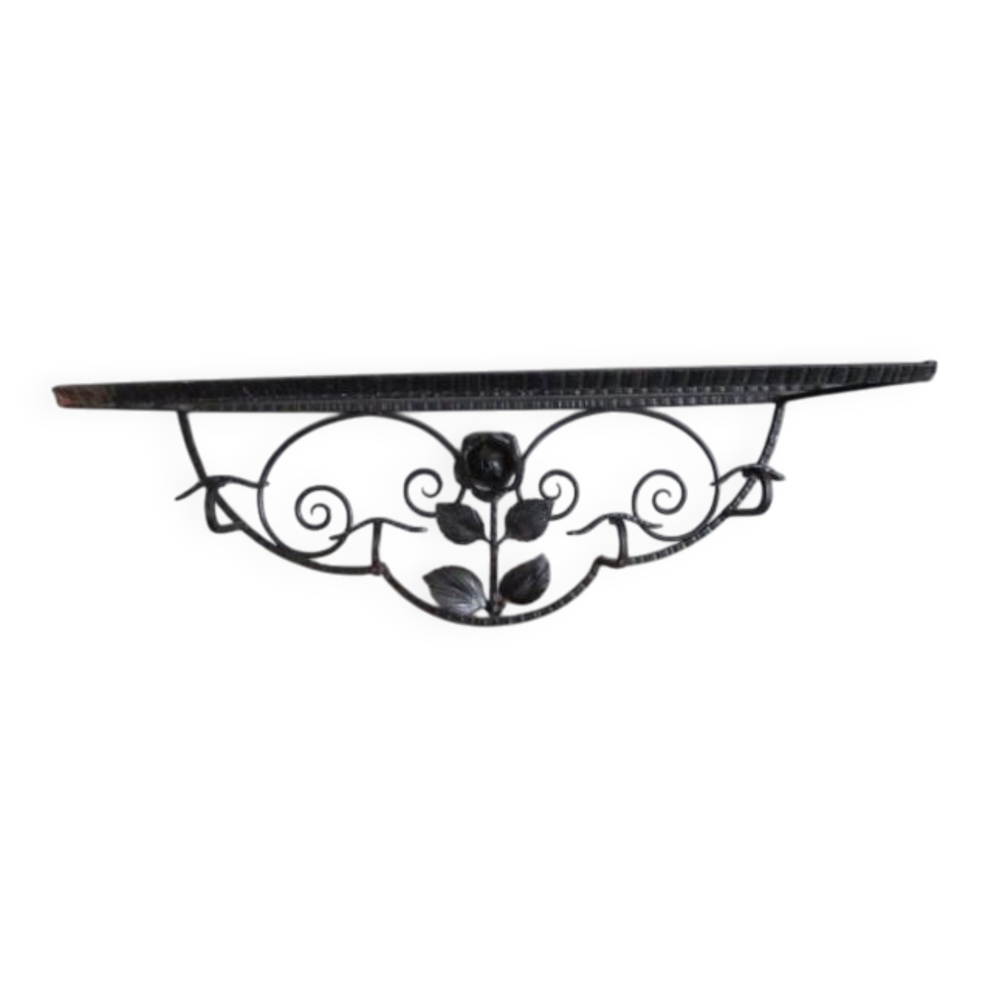 Art Deco wall-mounted coat rack/shelf in wrought iron