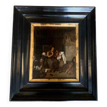Huile sur toile, scène d’intérieur