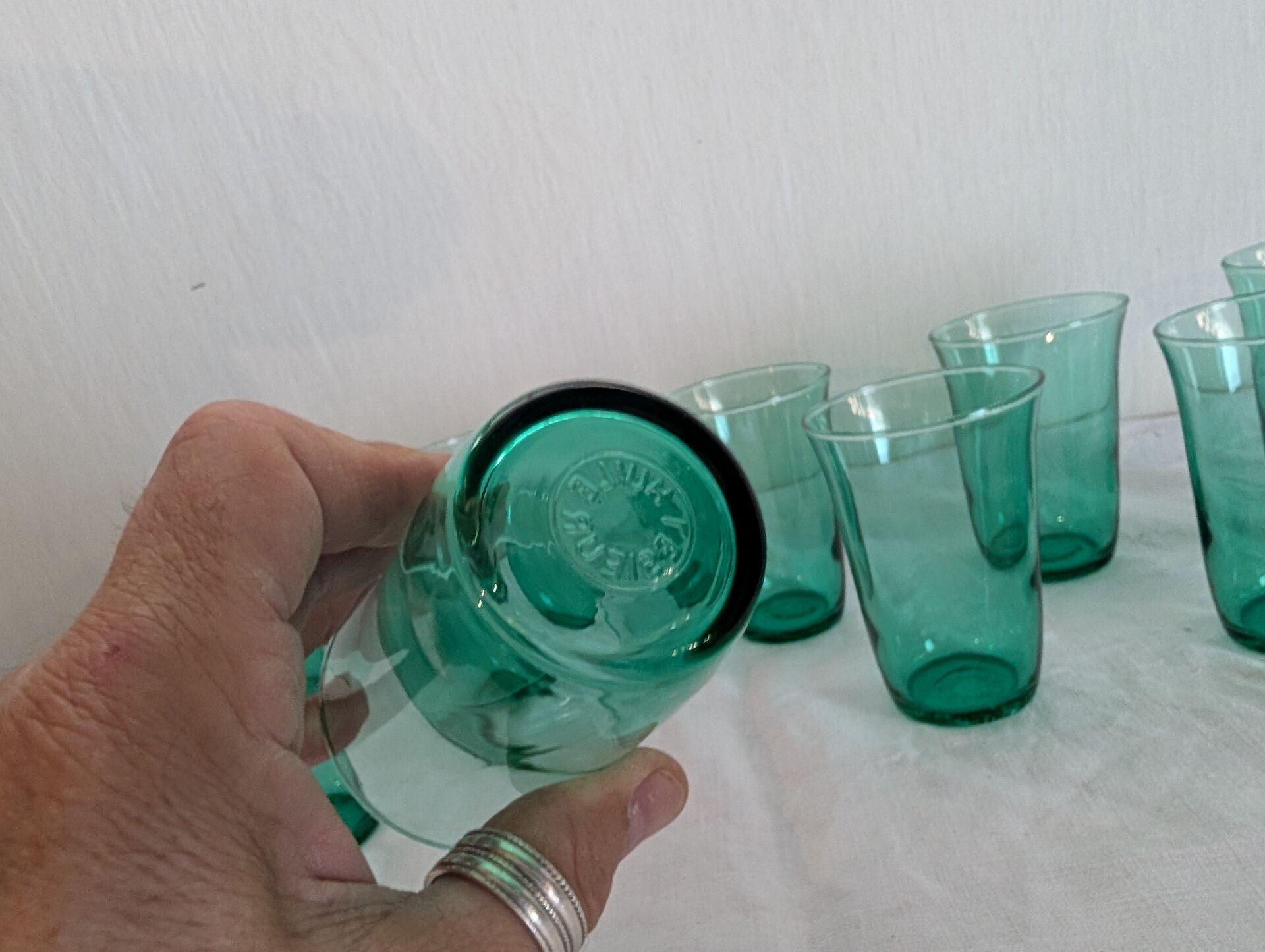 10 green Lesieur glasses – 1960s-1970s