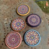 5 vintage handcrafted enameled ceramic coasters