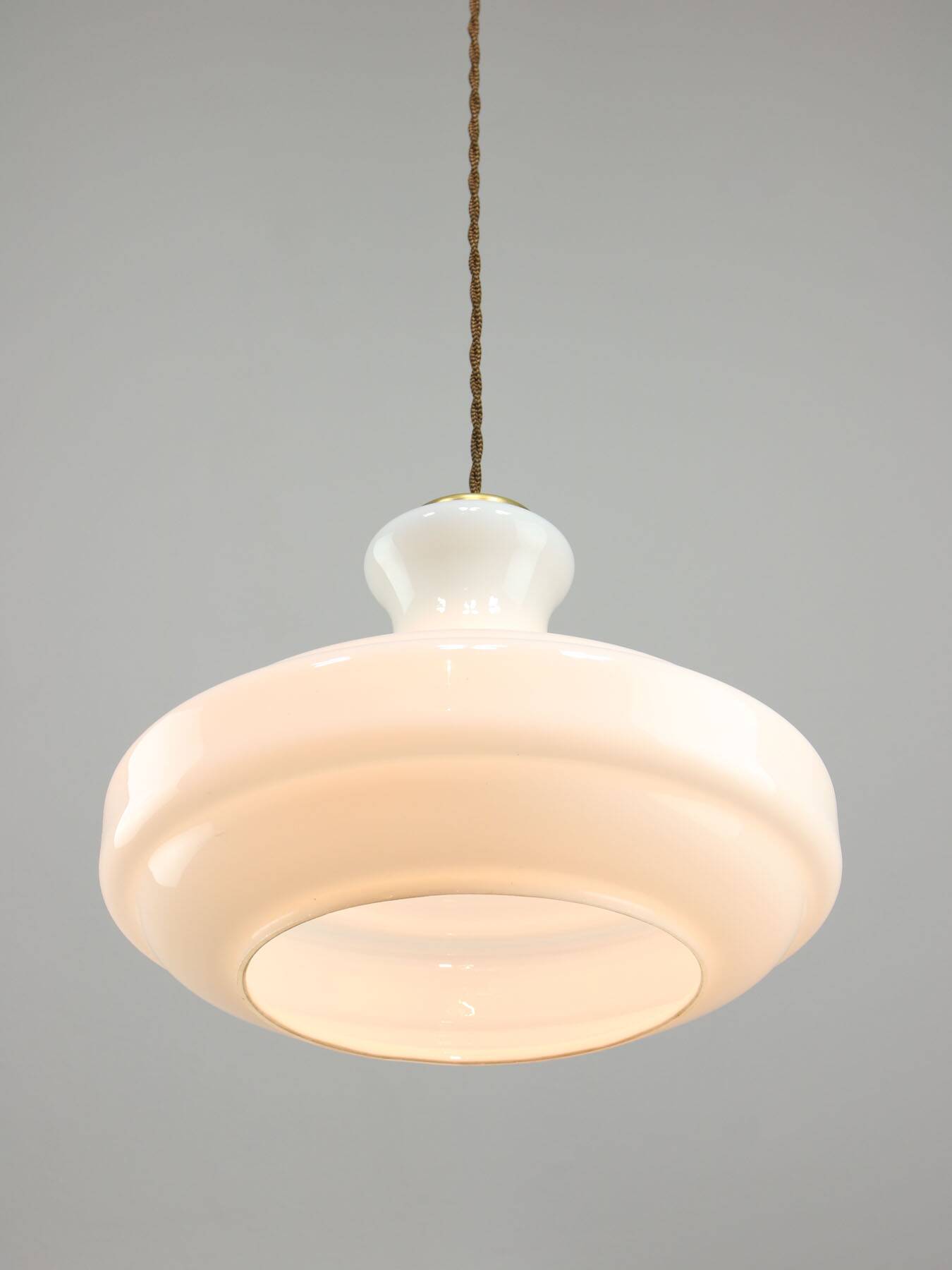 Mid-Century Italian White Glass and Brass Pendant Lamp