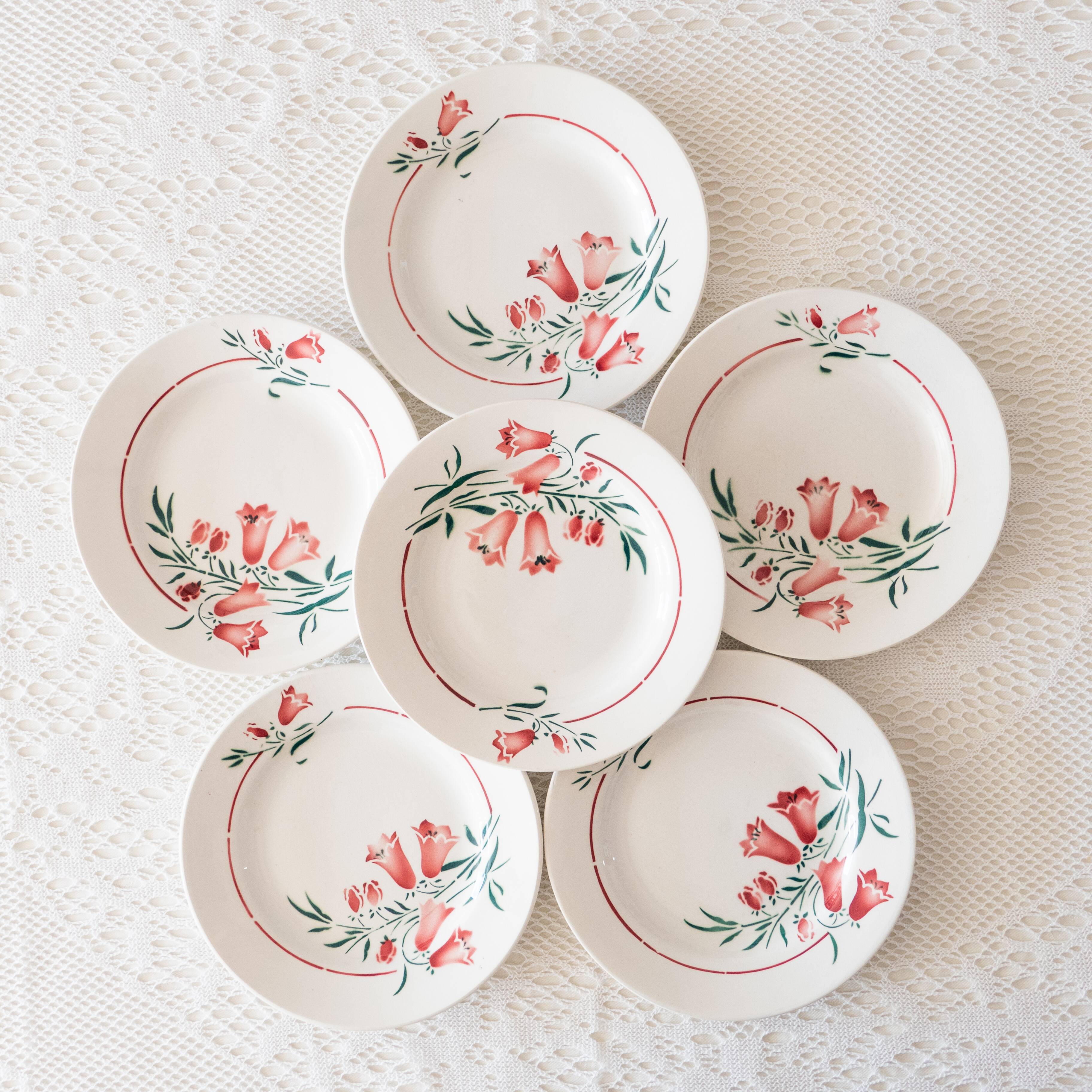 6 St Amandinoise plates “Peg” bellflower collection