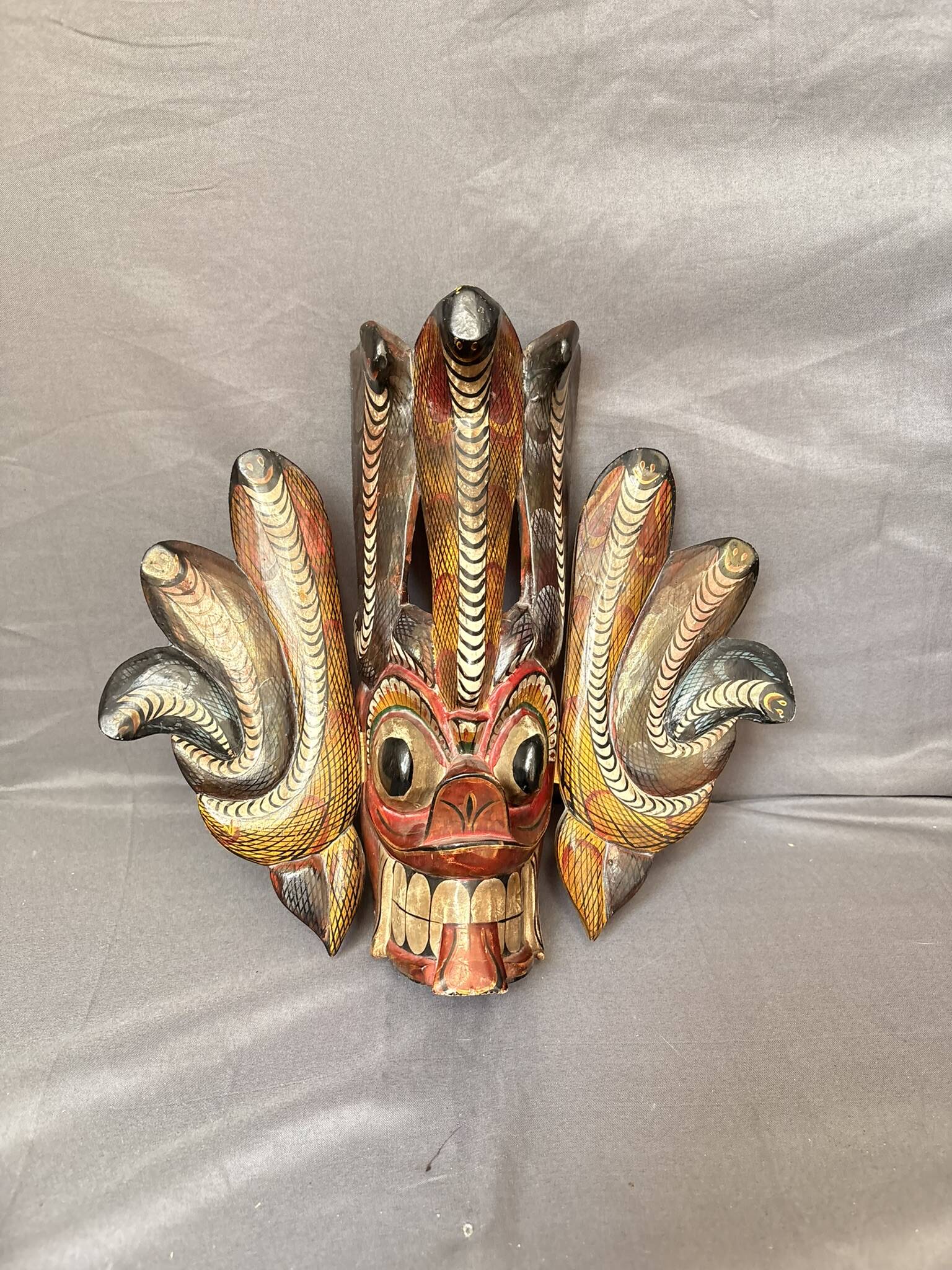 Ancient Sculpture Mask Wood Sri Lanka Naga Raksha Cobra Demon Kolam