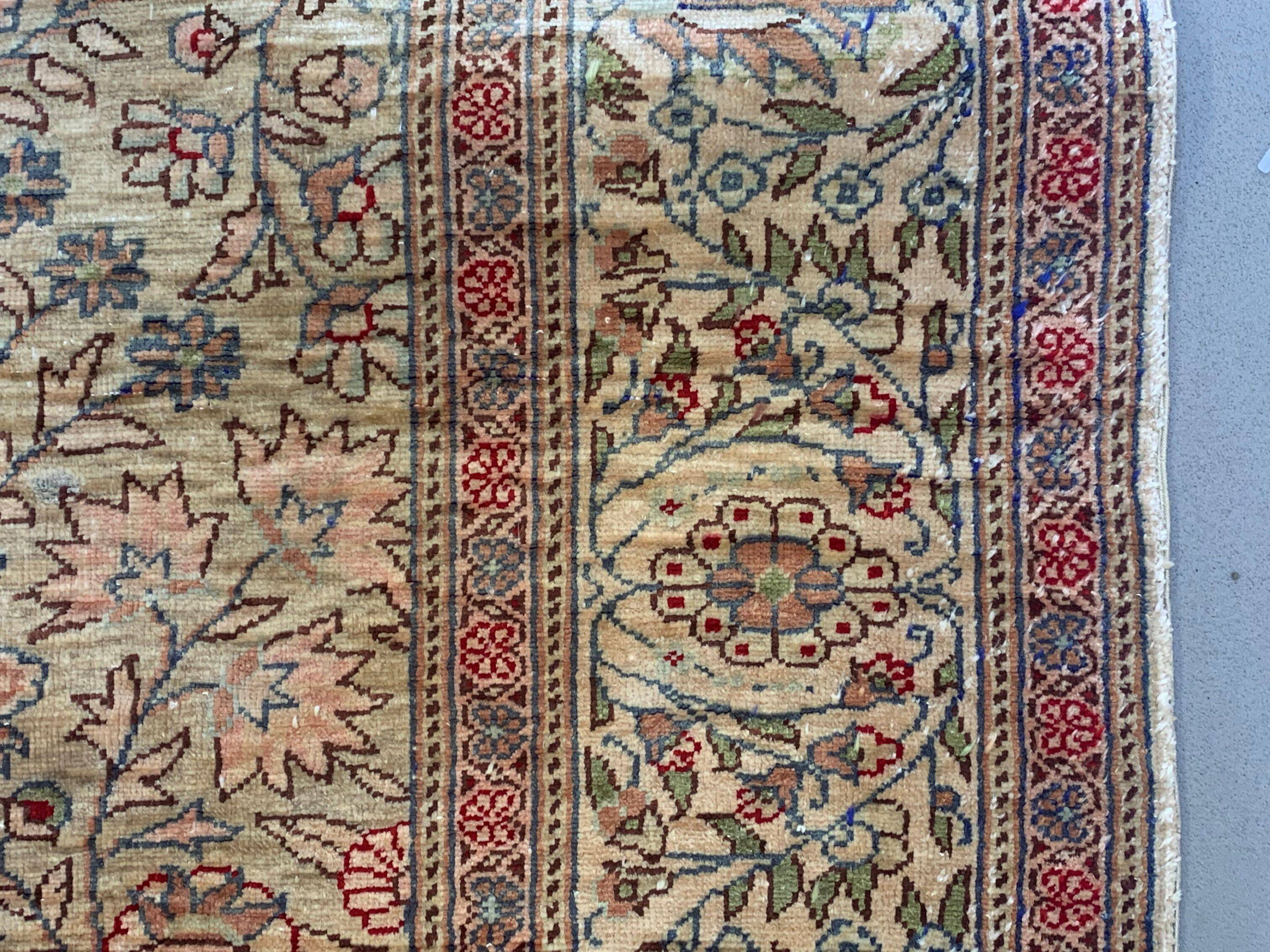 Vintage Turkish Silk Rug, 180x116 cm, Kayseri, Pink Blue Green, Handmade
