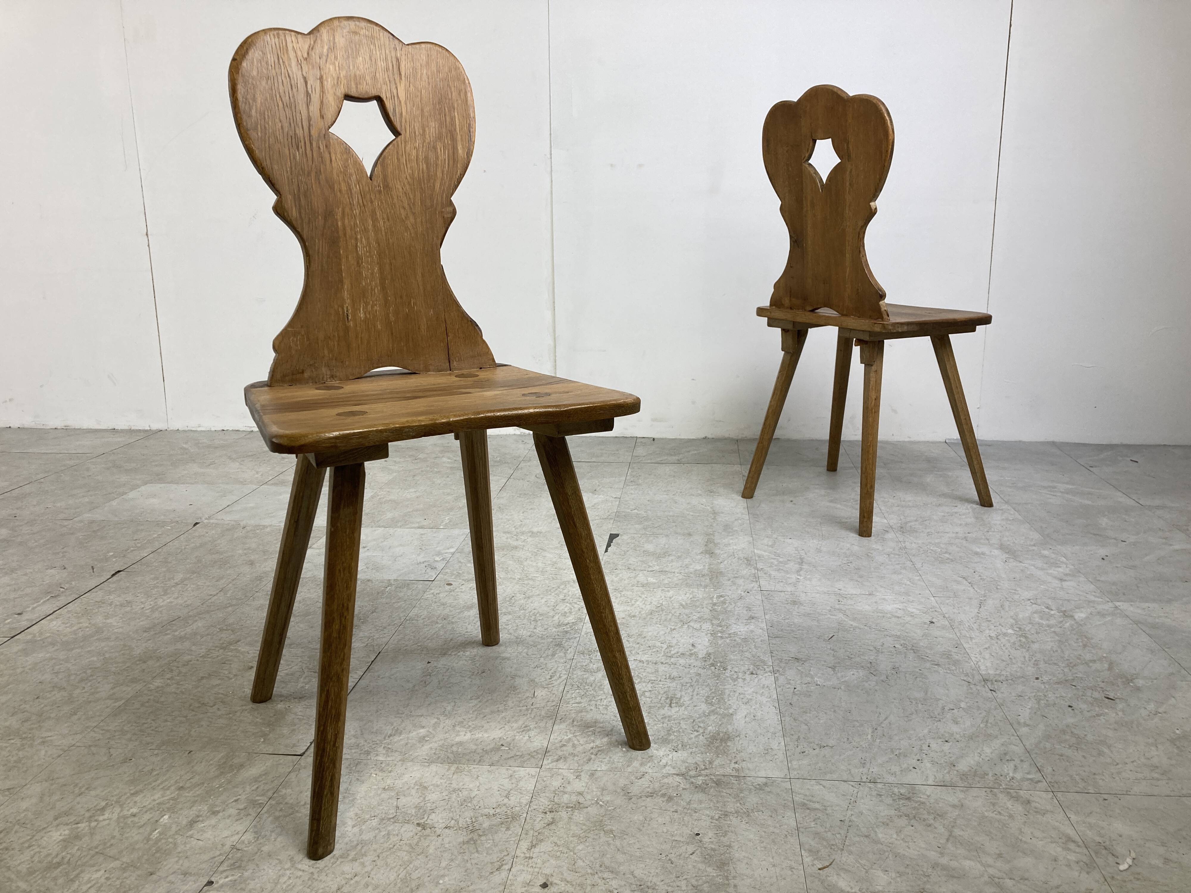 Vintage oak brutalist chairs, 1960s