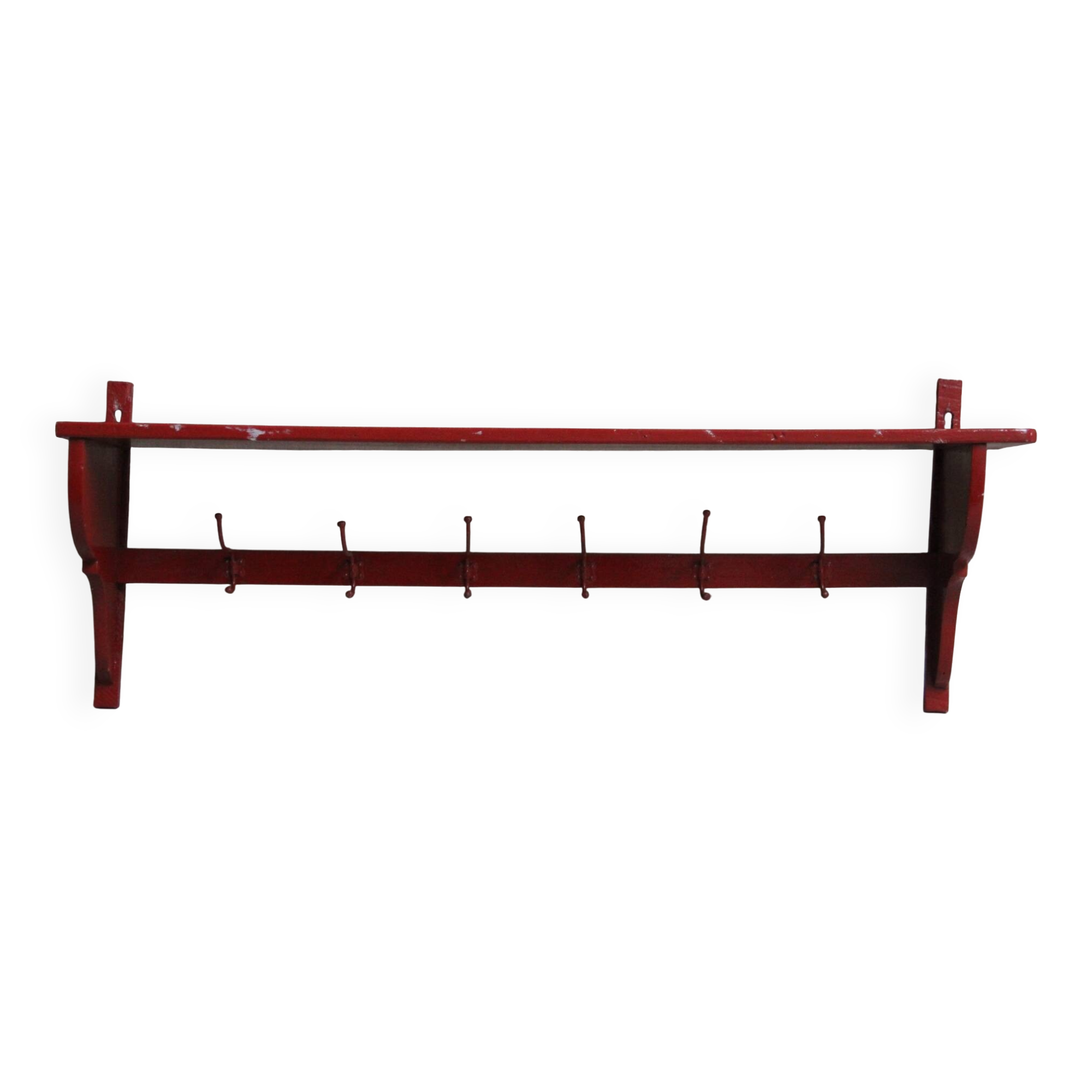 Ancienne étagère d'atelier avec 6 patères