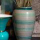 Ceramic vase scarified with gray-blue enamel