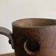 Mountain pitcher in monoxile wood and leather folk art