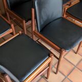 6 Chaises scandinaves teck et simili cuir 1960