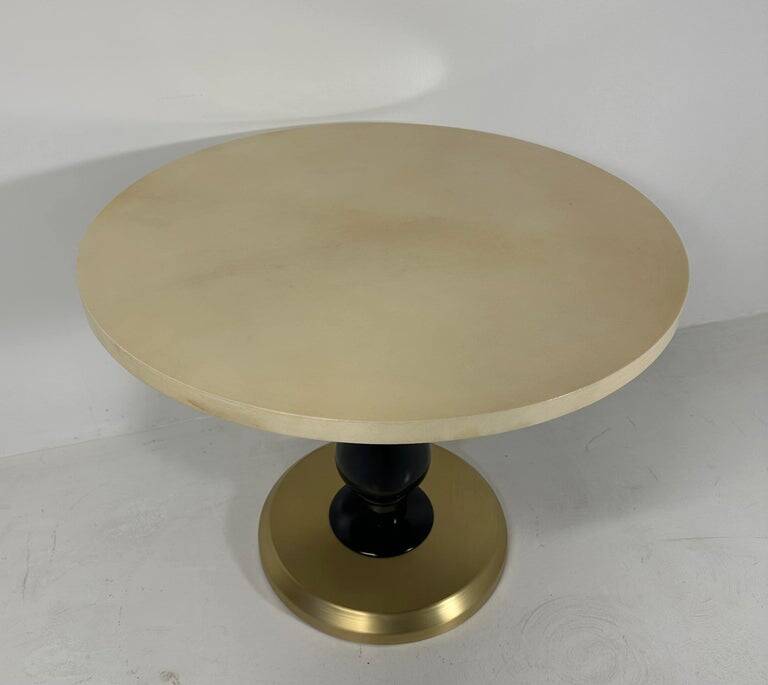 Italian Art Deco Coffee Table in Parchment, Black Lacquer and Brass