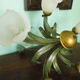 Chandelier of 5 corollas in white granite glass, central decoration with foliage 70s /80s