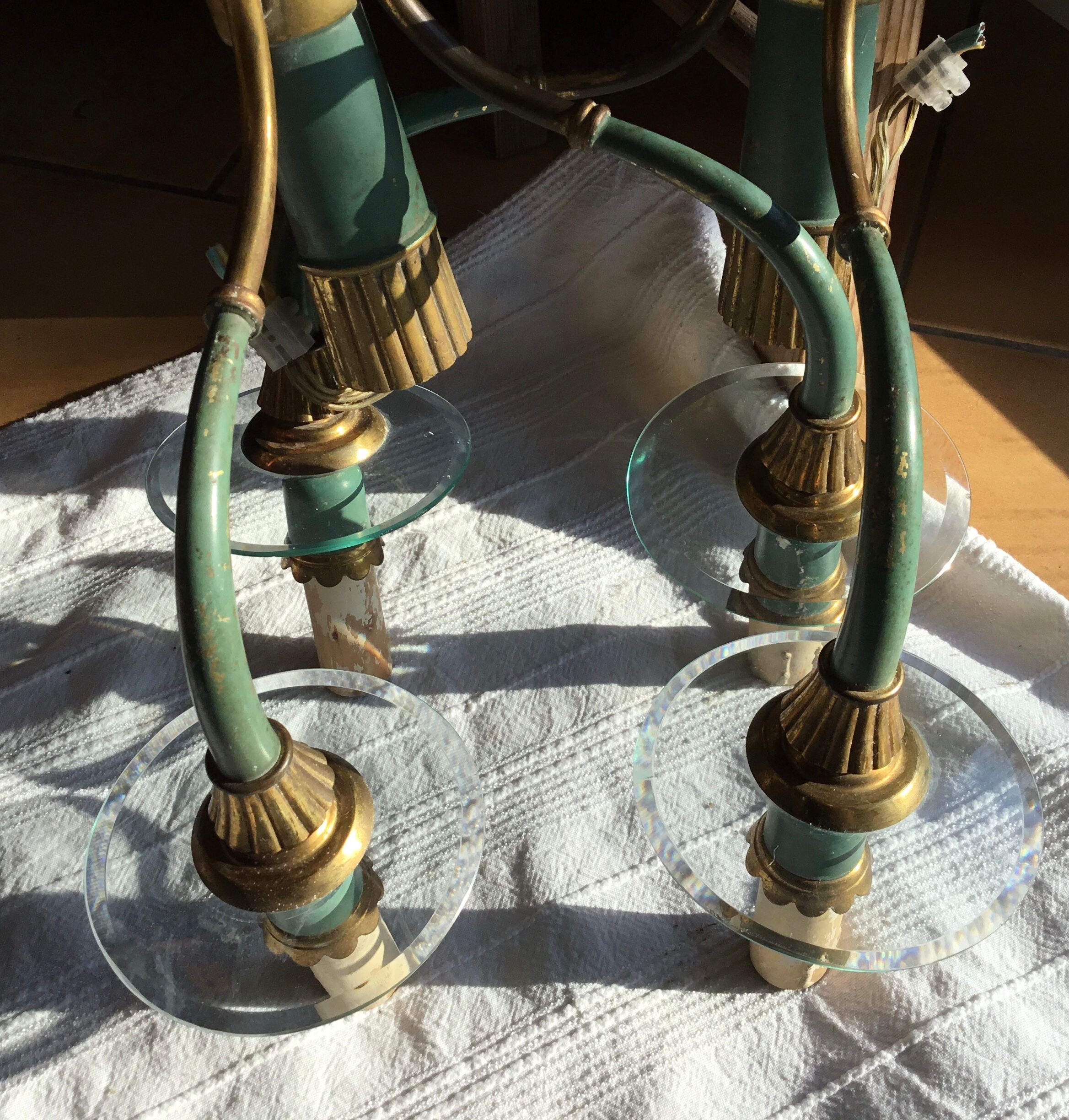 Brass and glass sconces