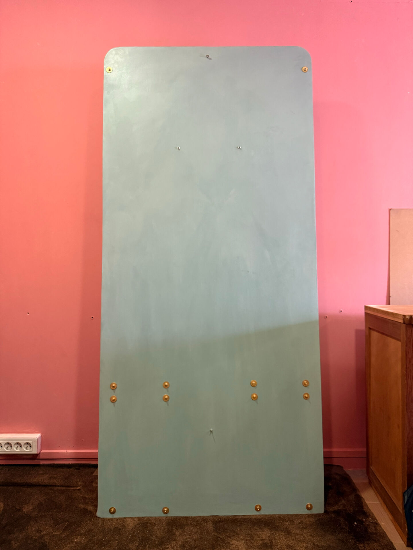 Large vintage entrance wardrobe, wall-mounted coat rack with mirror and p