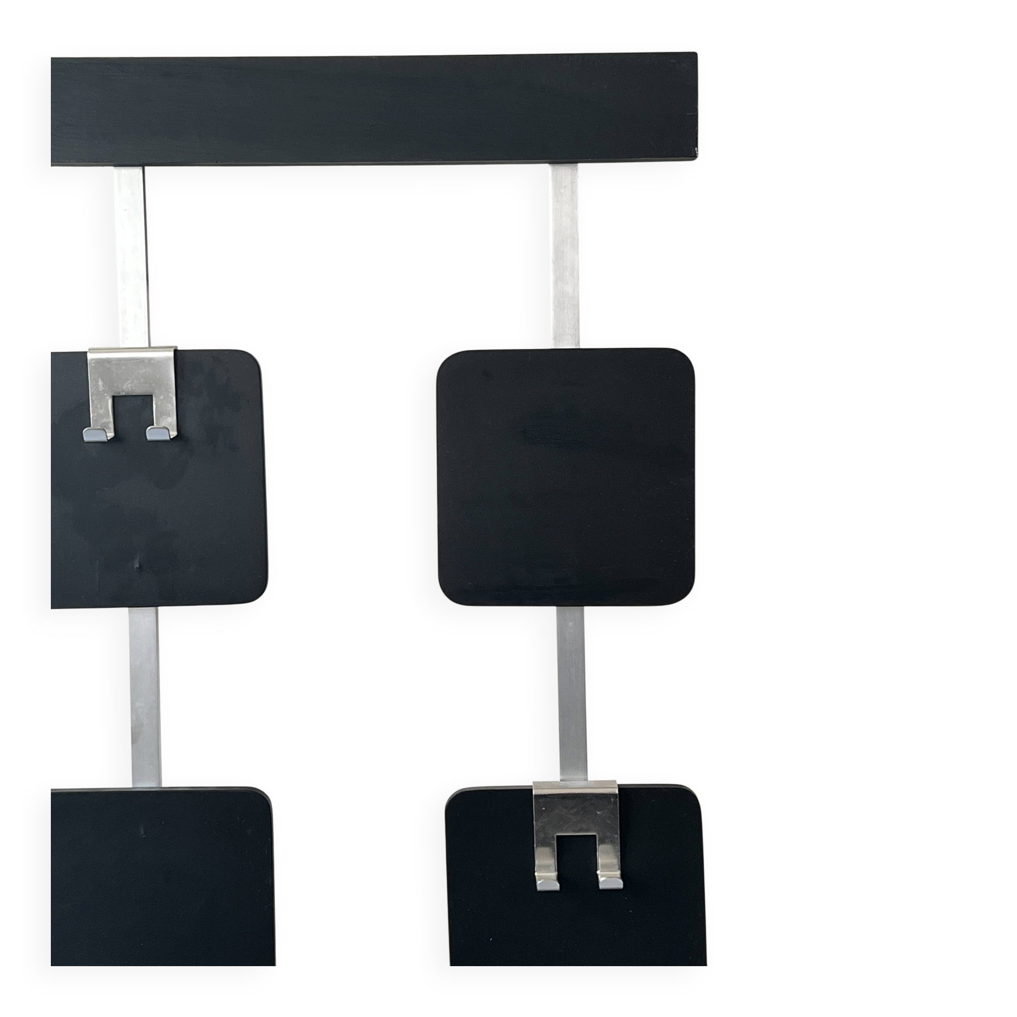 Large modernist wall coat rack in wood and metal, 1970s design.