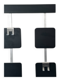 Large modernist wall coat rack in wood and metal, 1970s design.