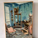 Oil on canvas interior of workshop signed