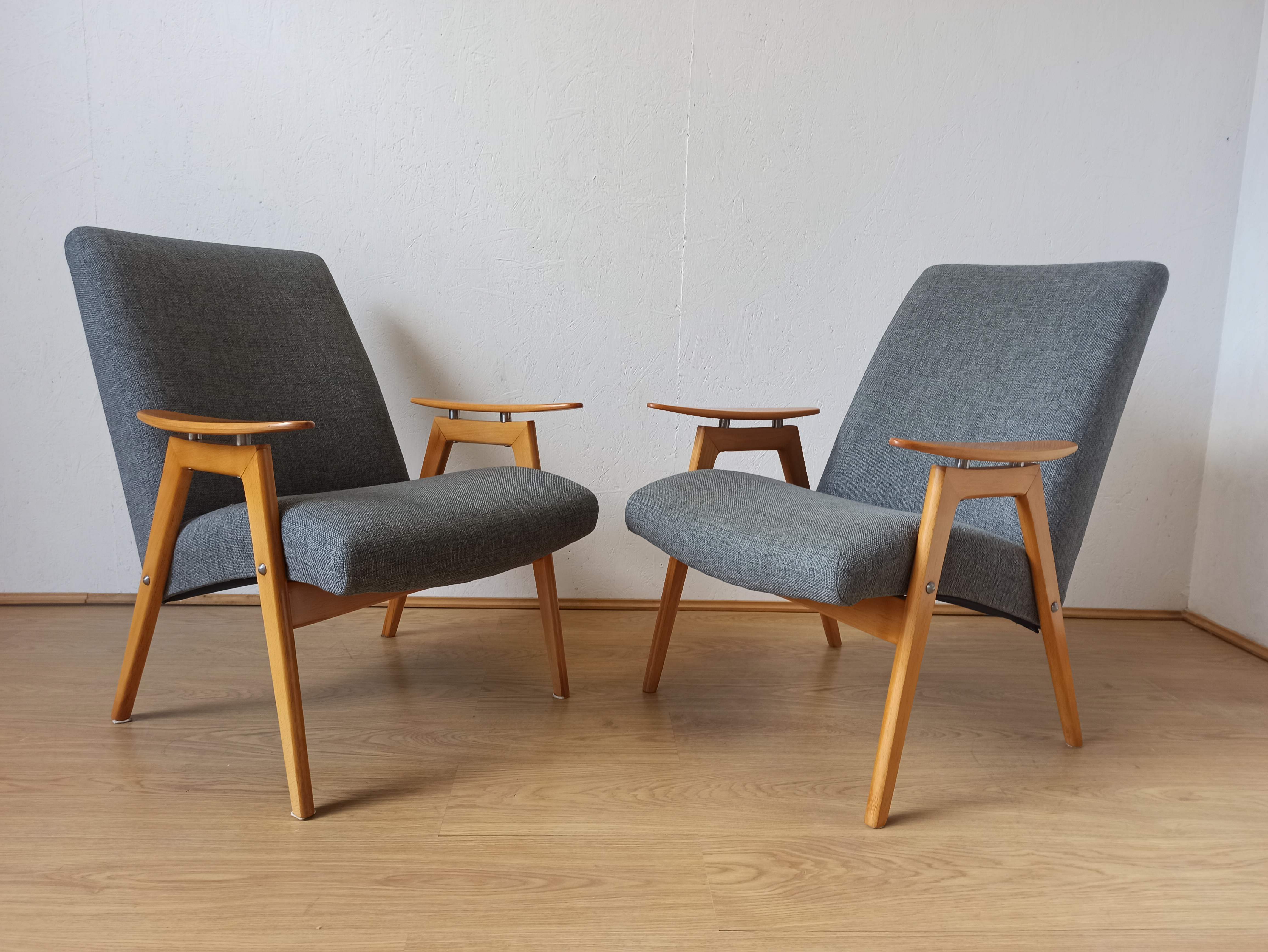 2 designer armchairs by j. šmidek, 1970s.