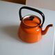 Vintage kettle orange enameled steel 1.5 liter
