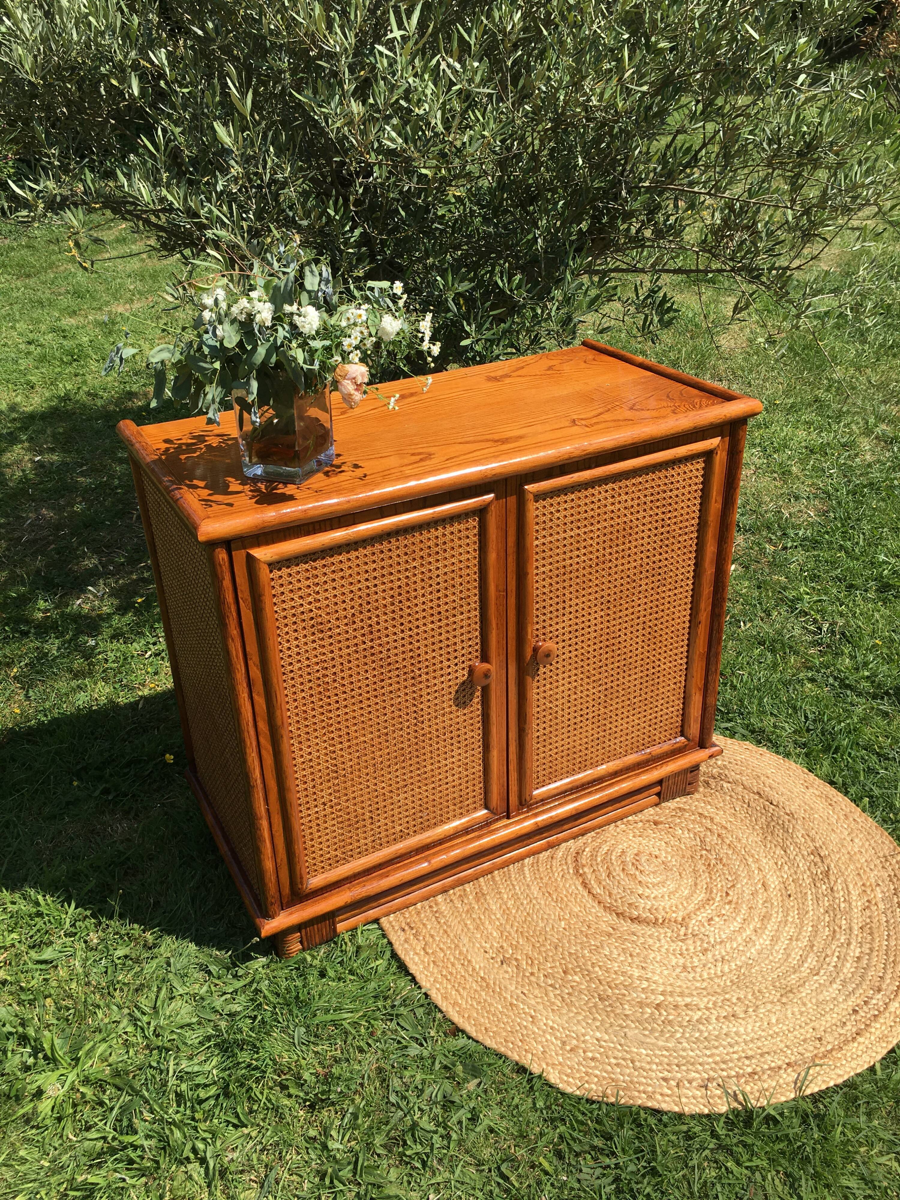 Buffet vintage bois & cannage