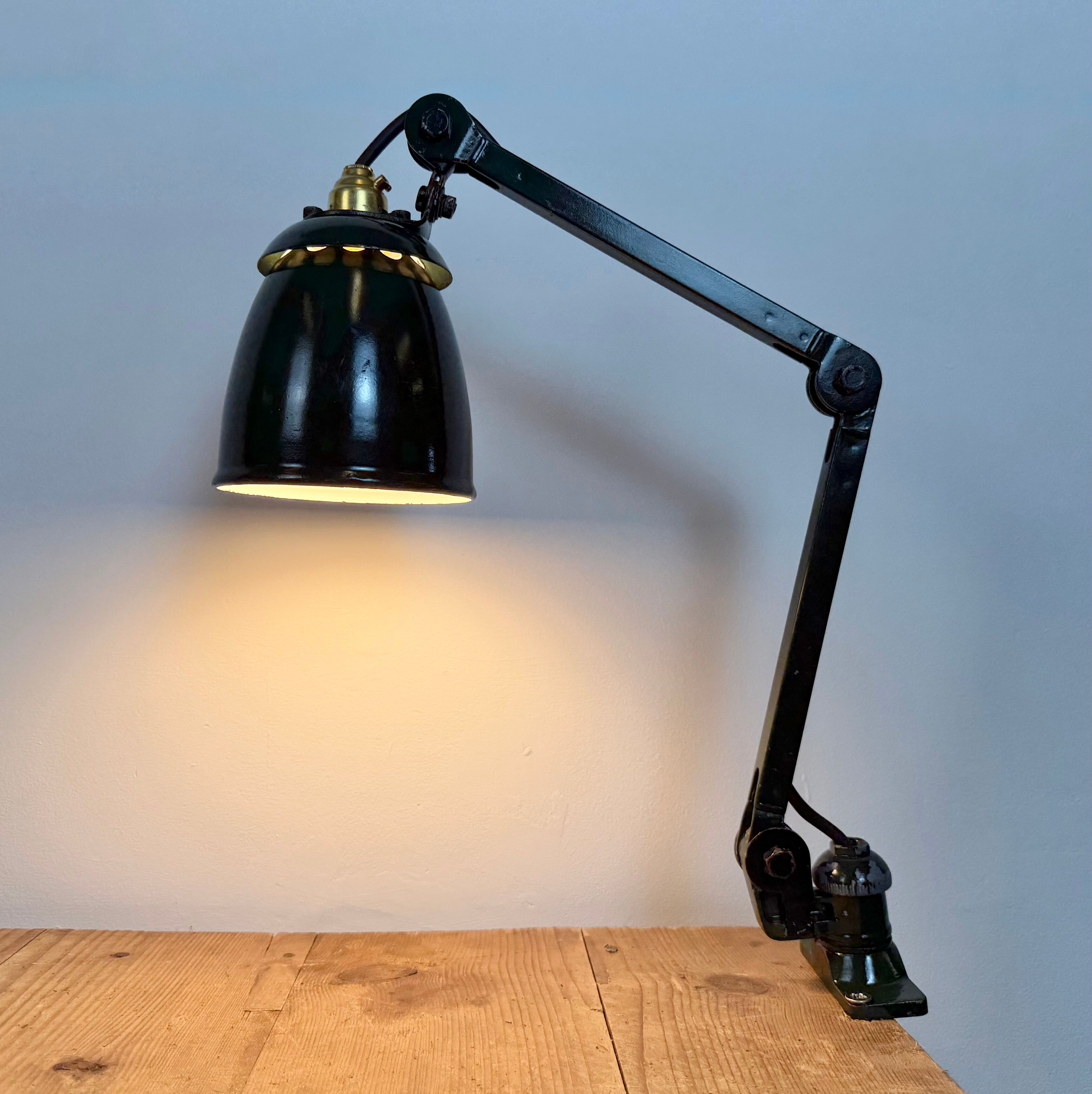 Industrial Green Enamel Adjustable Table Lamp, 1960s