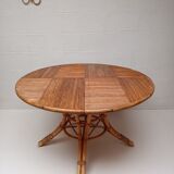 Bamboo table with extensions, 3 chairs and 3 stools from the 60s