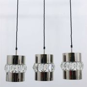 Three Bakalowits pendant lamps in nickel, brass, and faceted crystal, Austria, 1950s.