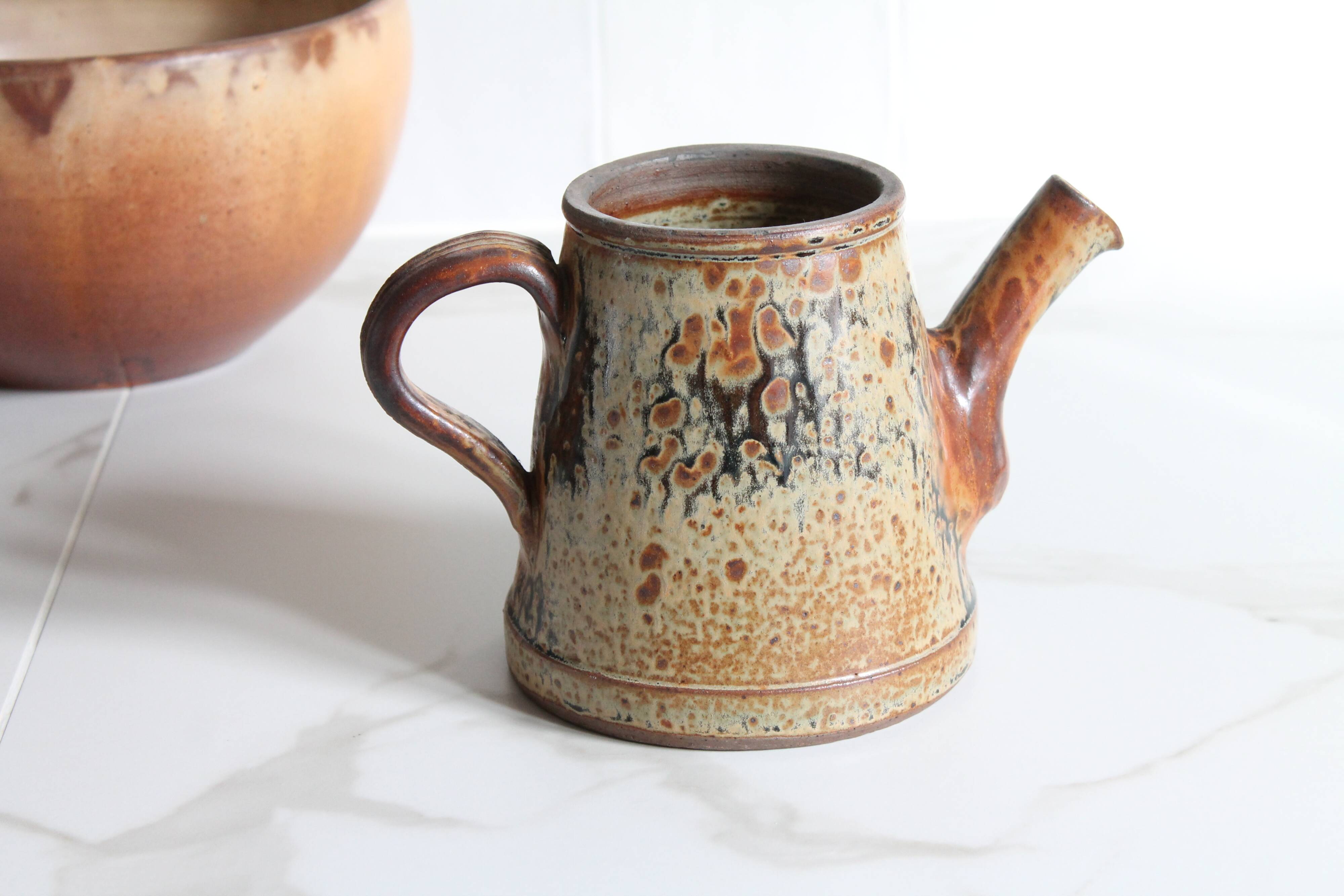 Vintage stoneware pottery, glazed ceramic jug by Jean Pierre Prudhomme.