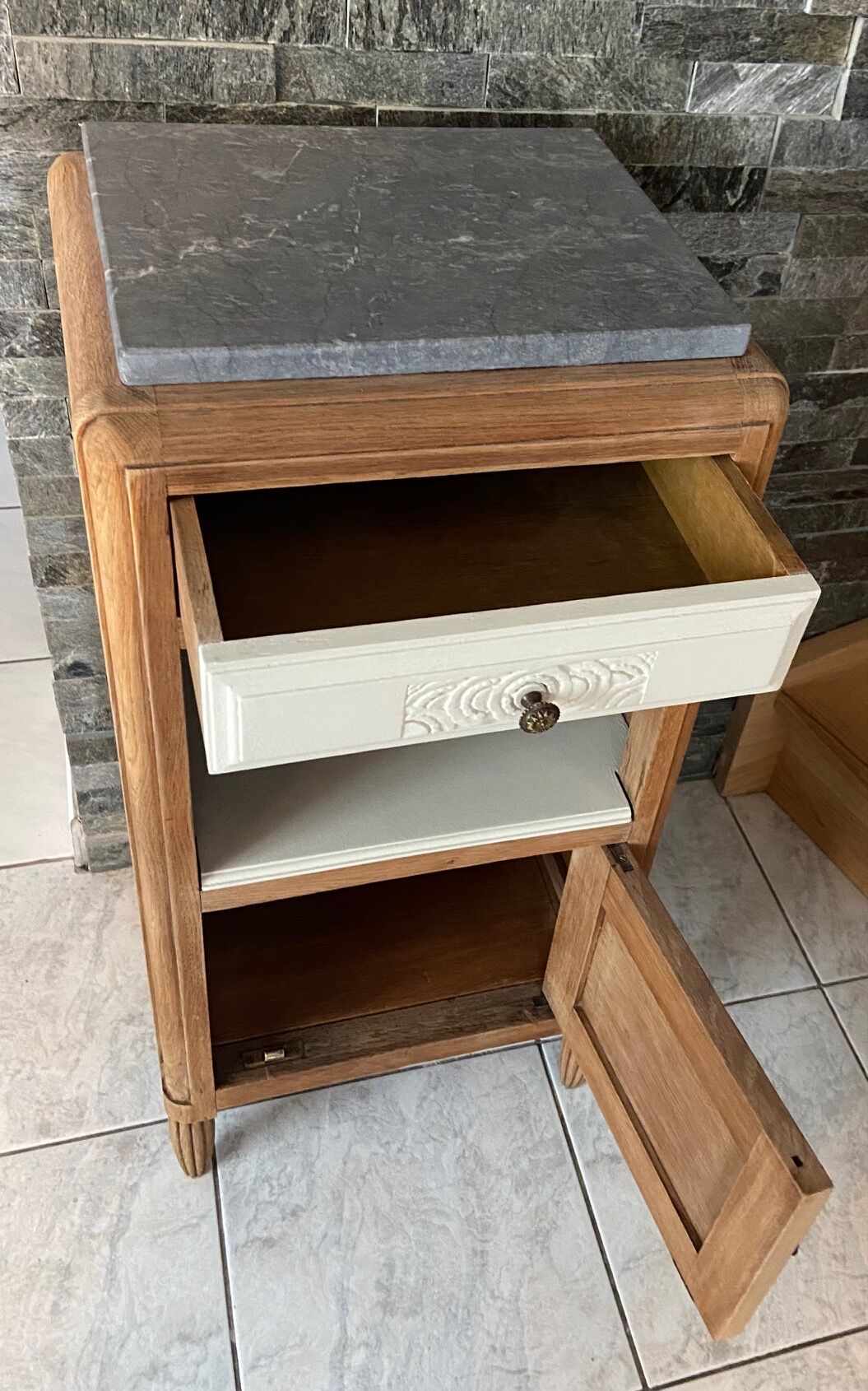 Art Deco bedside, grey marble