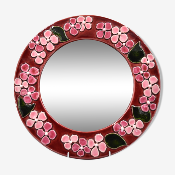 Ceramic mural mirror with floral motif by Mithé Espelt, 1960s