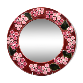 Ceramic mural mirror with floral motif by Mithé Espelt, 1960s