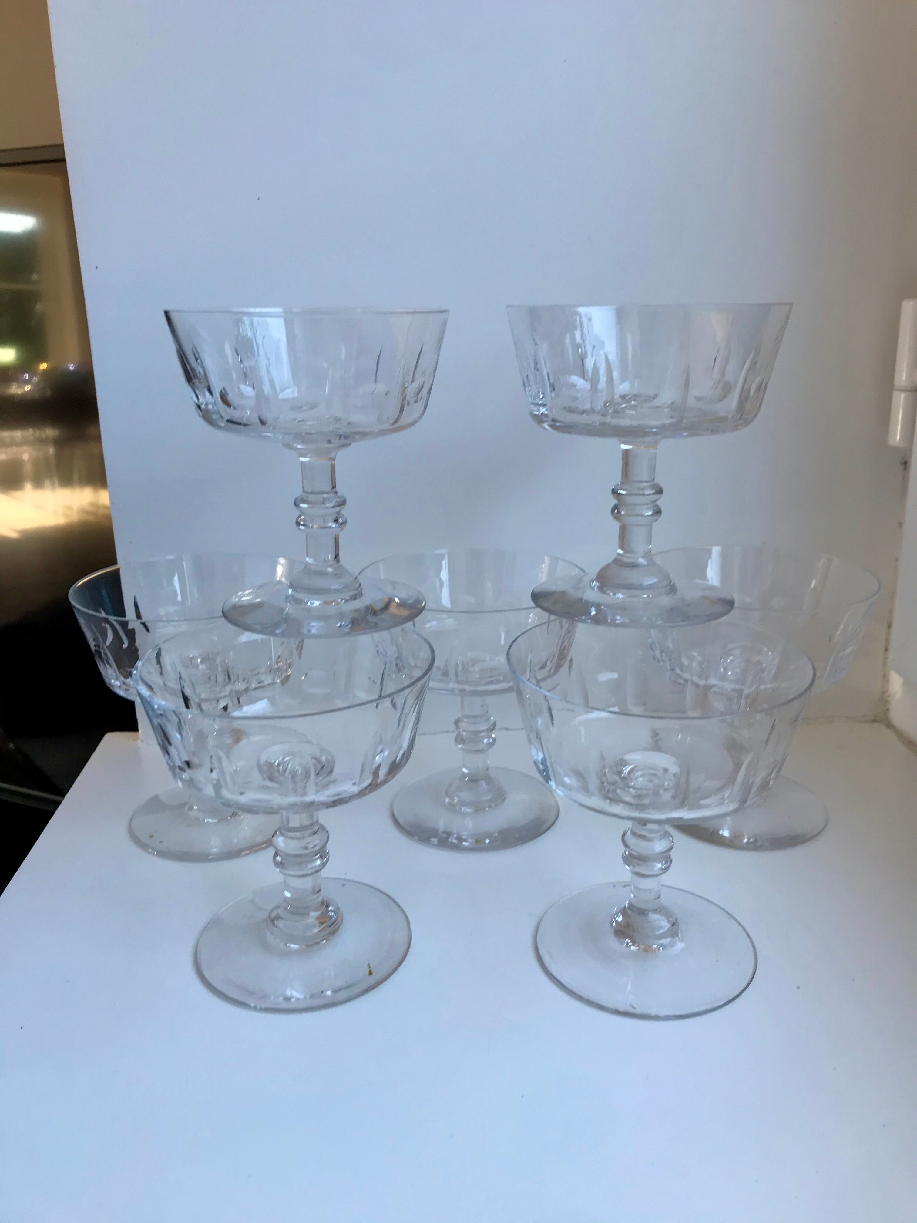 Lot of 7 champagne glasses in crystal engraved early twentieth century