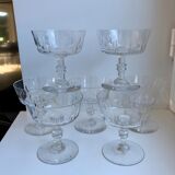 Lot of 7 champagne glasses in crystal engraved early twentieth century