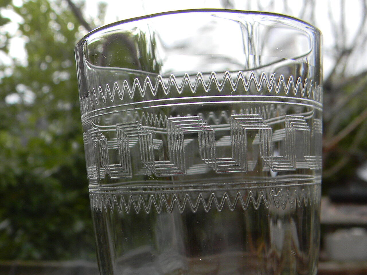 6 old glass glasses engraved glass