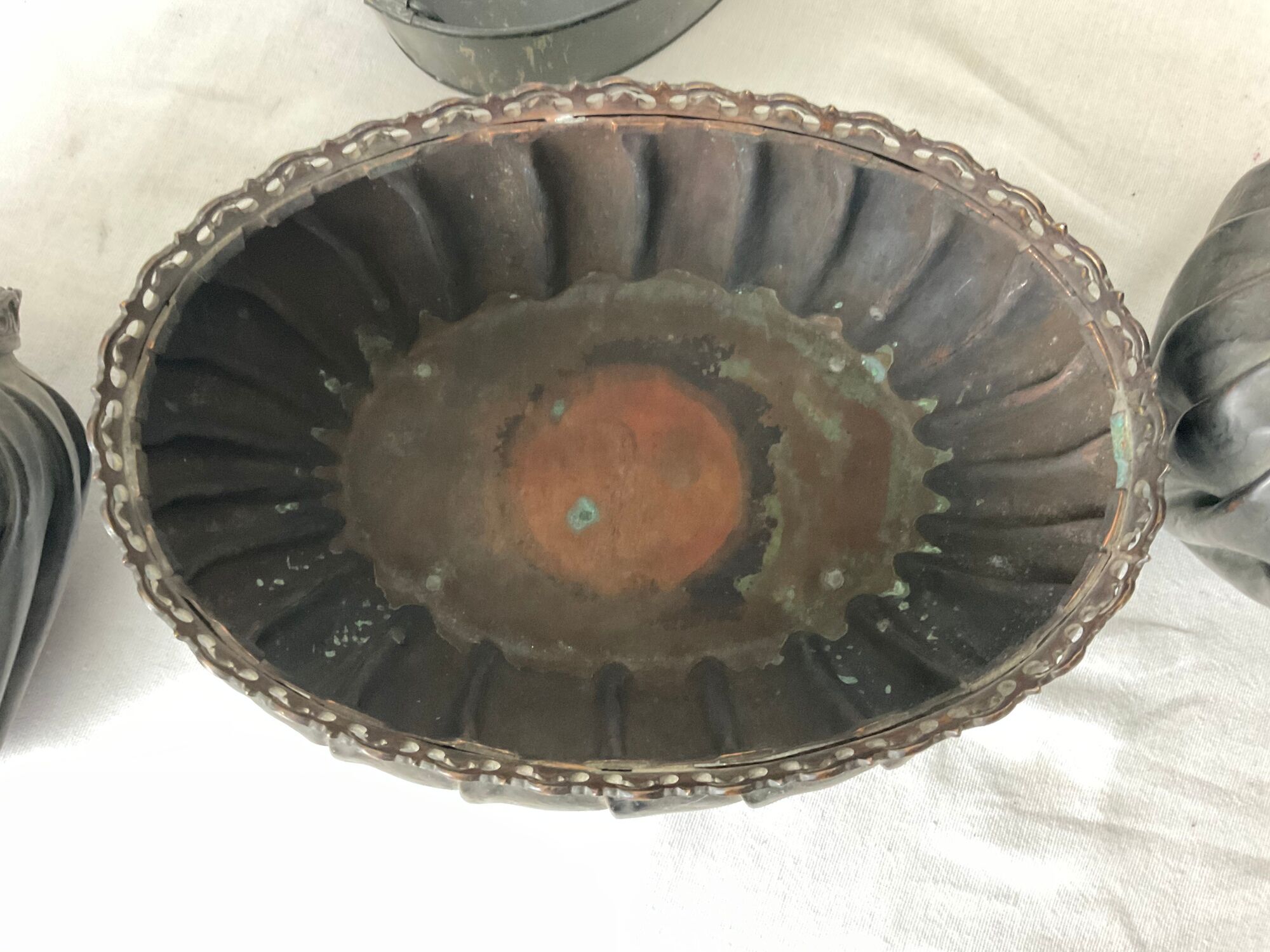 Planter cache pot napoleon III copper draped pleated brassware art 19 th