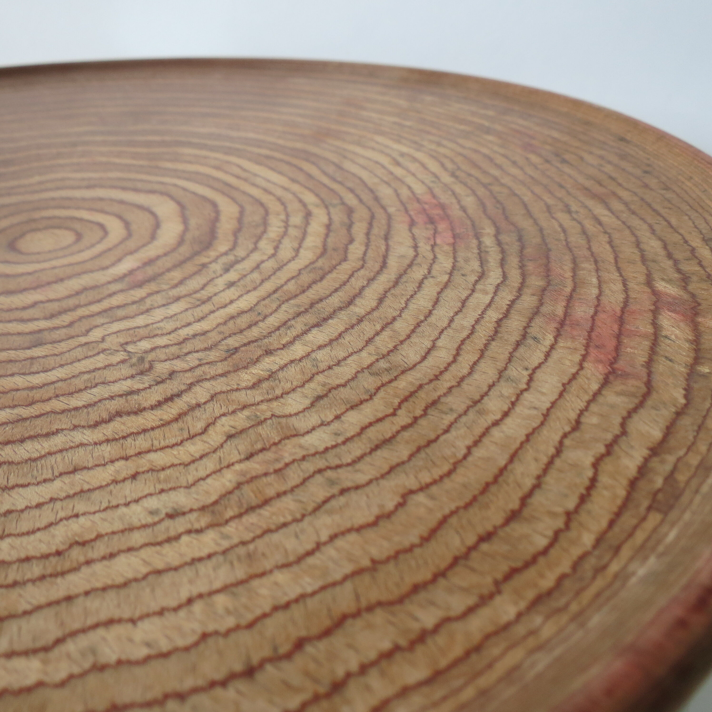 1950s wooden circular flat bowl plate pink beech