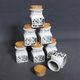 Set of 7 Arabia Finland spice jars with cork stoppers, Esteri Tomula