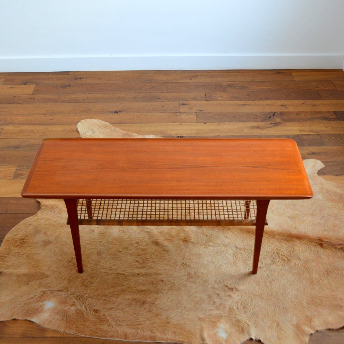 Coffee table double top Danish design teak and rattan 1960
