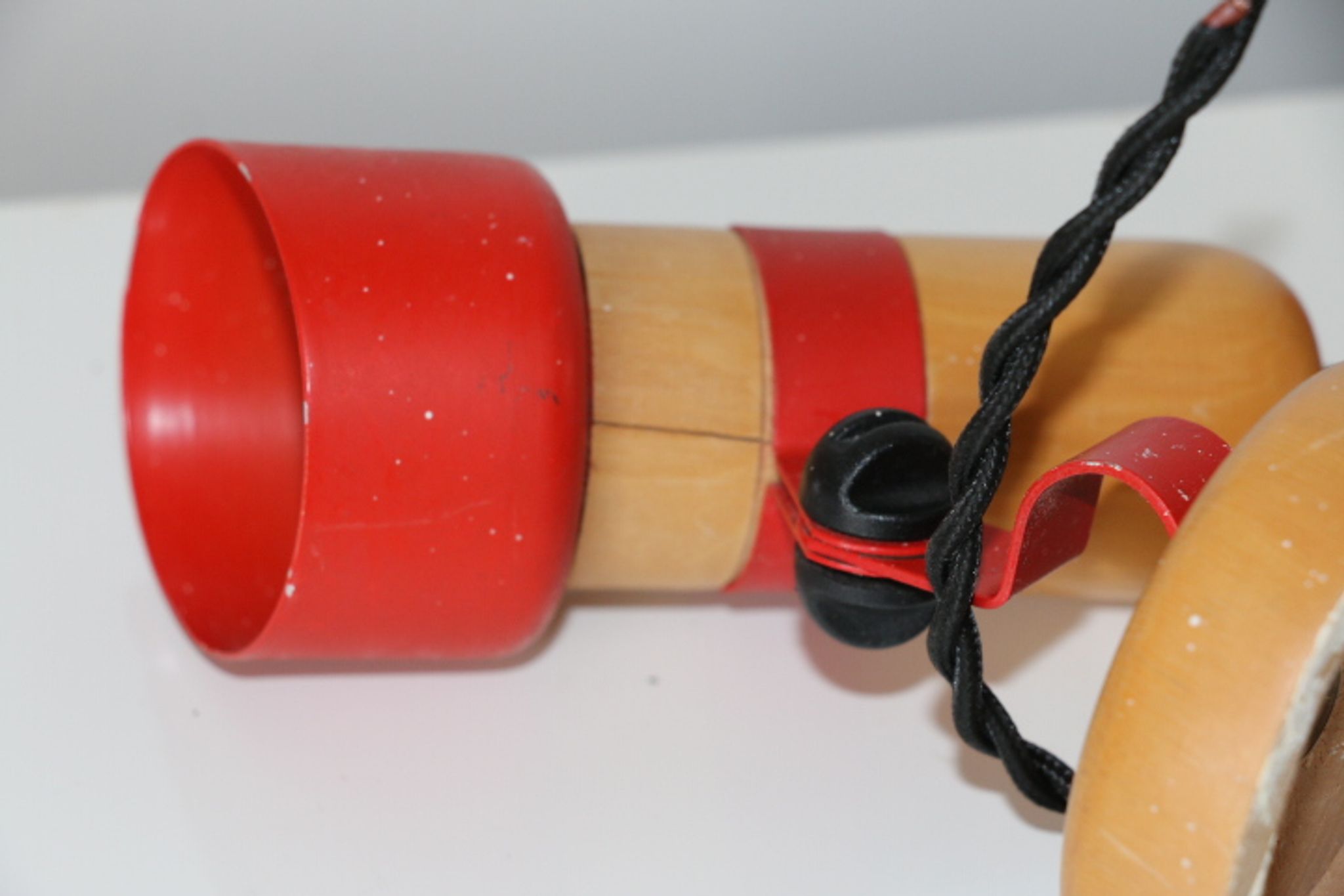 Pair of wall lamps wood and red metal