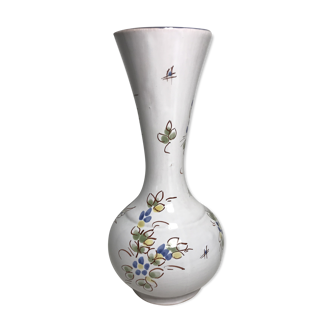 Vase ancien céramique Moustiers blanc peint main