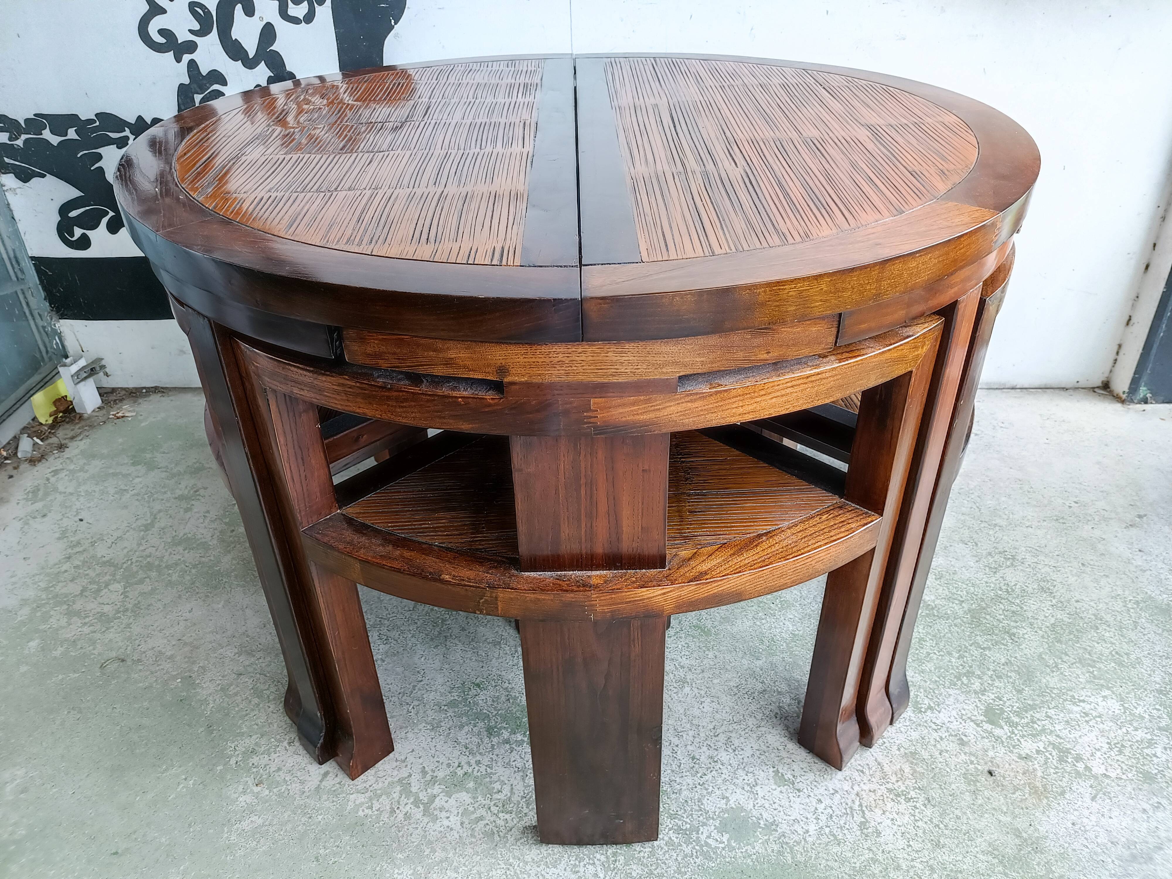 Round table + 4 chairs solid wood elm and bamboo set mag room furniture