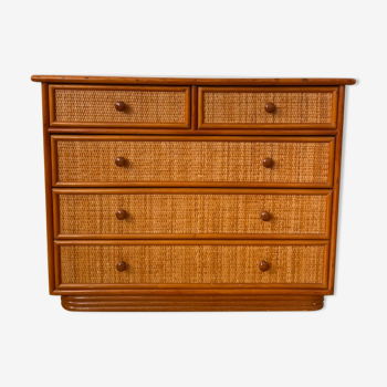 Chest of drawers in rattan and bamboo