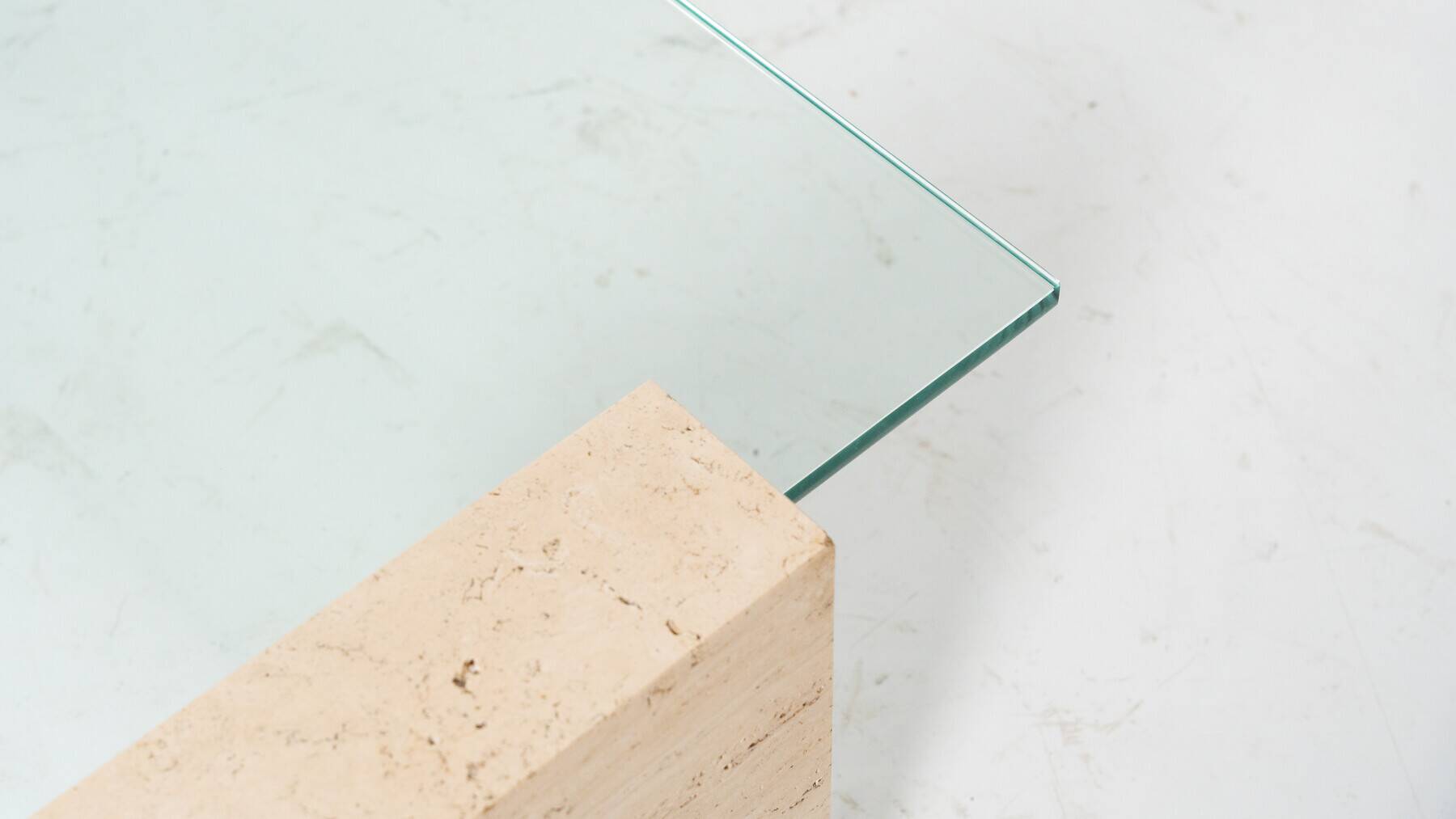 Mid-Century Modern Coffee Table, Glass and Travertine, Italy, 1970S