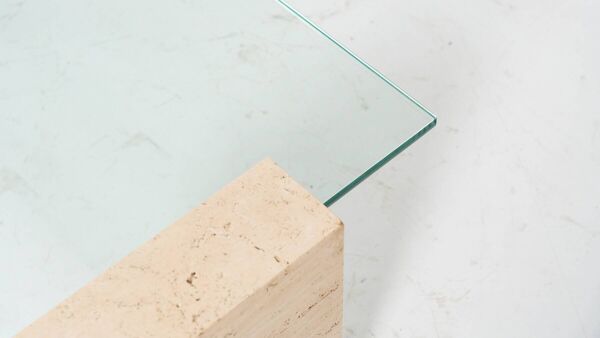 Mid-Century Modern Coffee Table, Glass and Travertine, Italy, 1970S