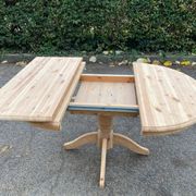Table à manger ronde extensible pied central rénovée en bois massif brut 105cm