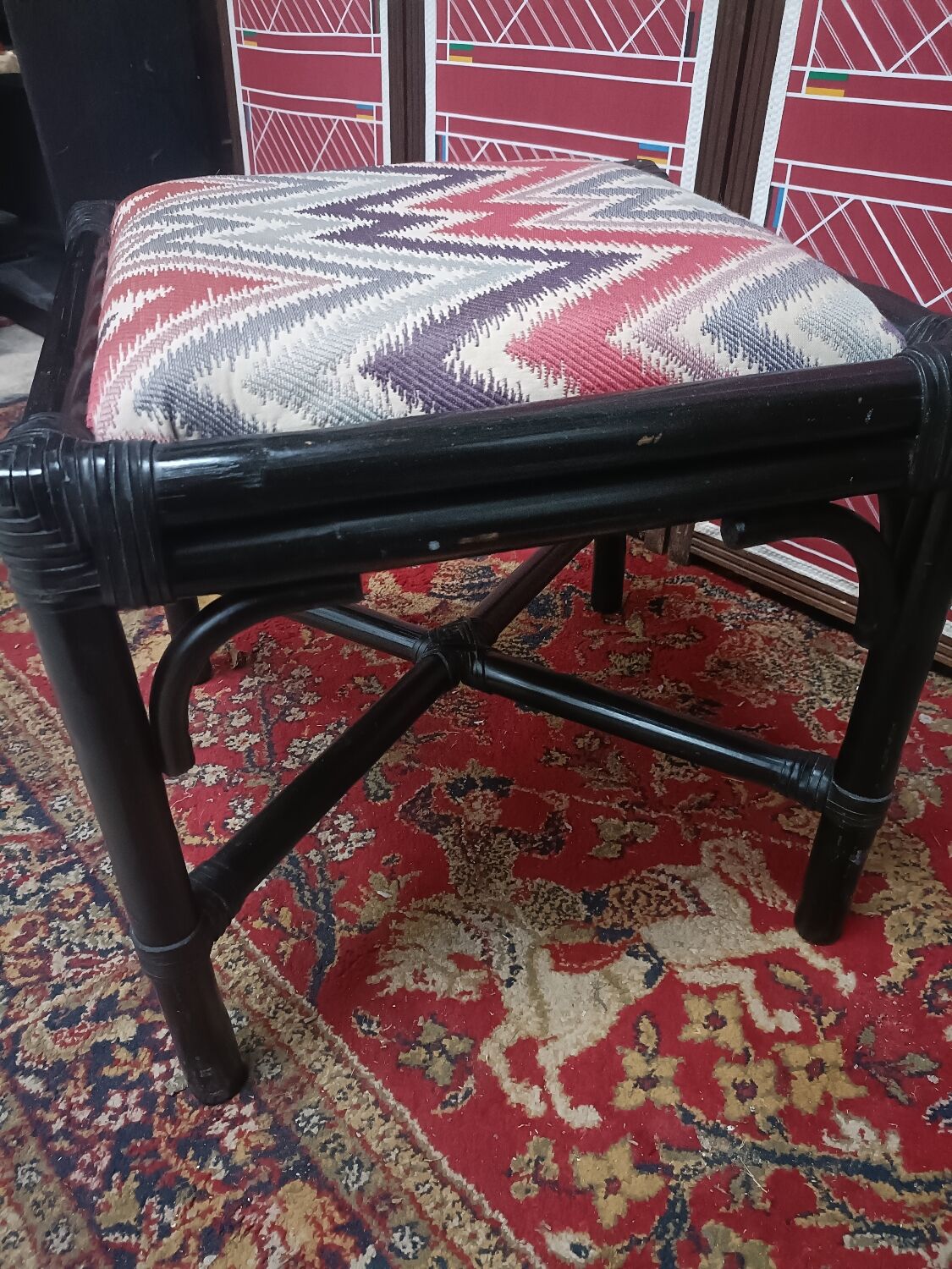 Rattan ottoman stool with woven seat