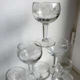 Set of 8 crystal wine glasses engraved 40-50s