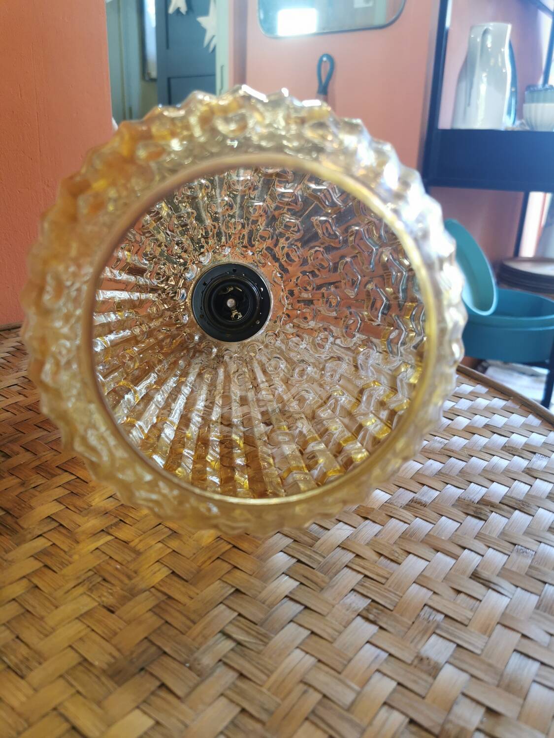 Vintage amber glass pendant light